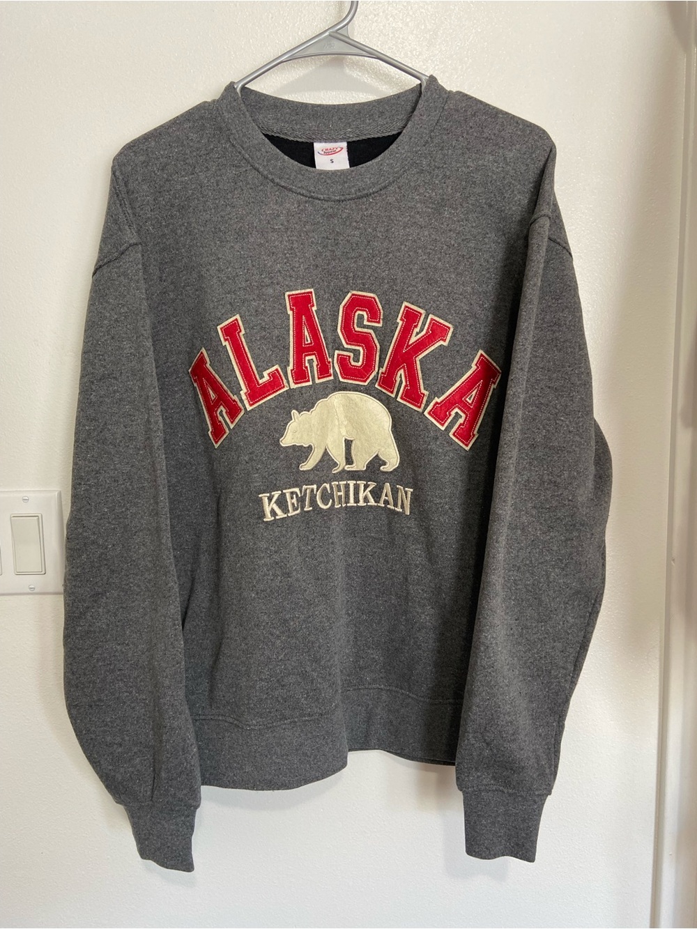 Alaska Ketchikan Gray Crewneck Sweatshirt with Red Appliqué